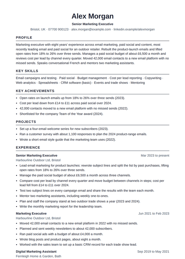 Simple design: a tailored resume for a made-up person, Alex Morgan